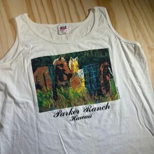 Anvil Parker Ranch Hawaii Vintage Scenic Horse Graphic Tank Top‎ White L